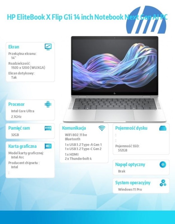 HP Inc. Notebook EliteBook X Flip G1i  U5 228V 512GB/32GB/W11P/14.0   B9ZX3ET