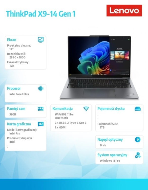 Lenovo Ultrabook ThinkPad X9-14 G1 21QA0025PB W11Pro Ultra 7 258V/32GB/1TB/INT/14.0 2.8K OLED/Grey/3YRS Premier Support Plus + CO2 Offset