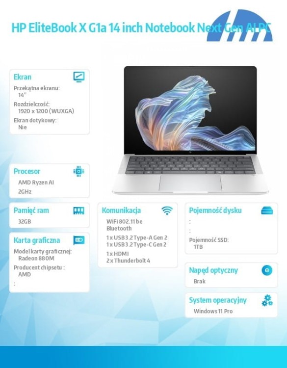 HP Inc. Notebook EliteBook X G1a AI7P360 1TB/32GB/W11P/14.0   B9ZX1ET