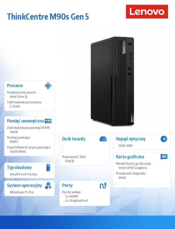 Lenovo Komputer ThinkCentre M90s G5 SFF W11Pro i5-14600/16GB/512GB/INT/DVD/vPro/3YRS OS + 1YR Premier Support