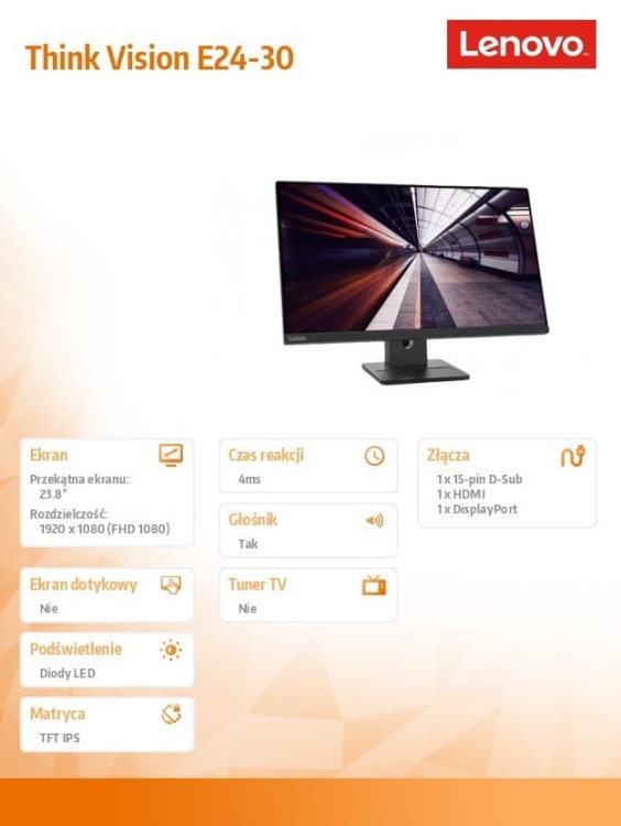 Lenovo Monitor ThinkVision 23.8 cali E24-30 63EDMAT2EU