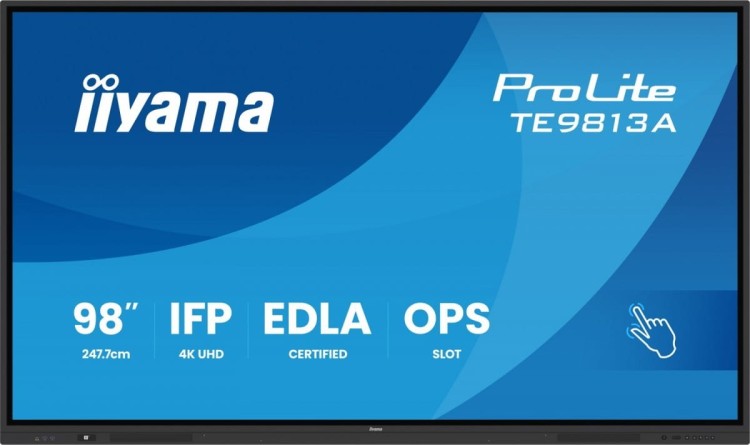 IIYAMA Monitor 98 cali TE9813A-B1AG INFRARED,40pkt,IPS,4K,7H,450cd/m2,      WiFi,USB, ANDROID 14, Google EDLA,2x20W, UCHWYT CIENNY