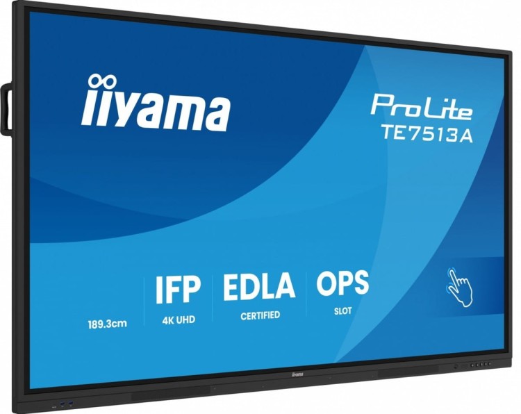 IIYAMA Monitor 75 cali TE7513A-B1AG INFRARED,40pkt,IPS,4K,7H,450cd/m2,      WiFi,USB, ANDROID 14, Google EDLA,2x20W, UCHWYT CIENNY
