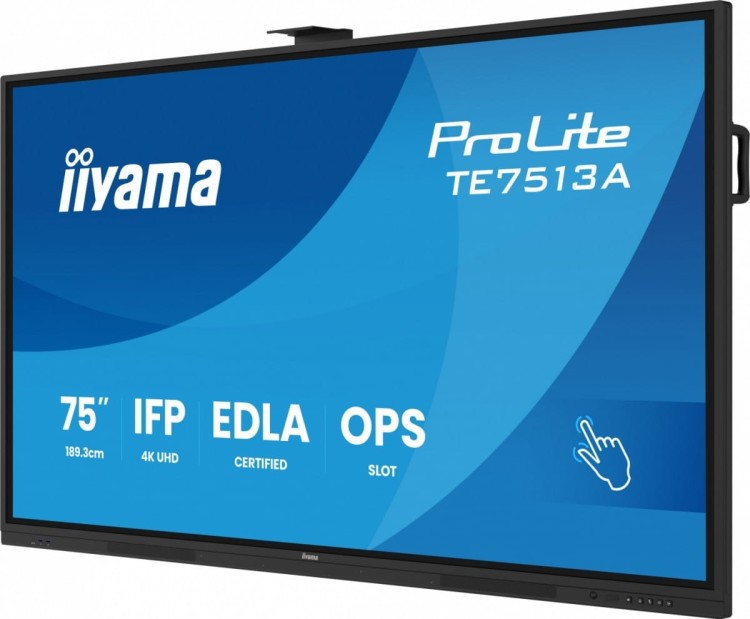 IIYAMA Monitor 75 cali TE7513A-B1AG INFRARED,40pkt,IPS,4K,7H,450cd/m2,      WiFi,USB, ANDROID 14, Google EDLA,2x20W, UCHWYT CIENNY