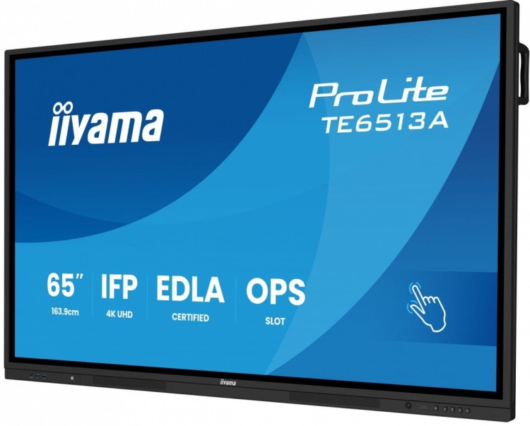 IIYAMA Monitor 65 cali TE6513A-B1AG INFRARED,40pkt,IPS,4K,7H,450cd/m2,      WiFi,USB, ANDROID 14, Google EDLA,2x20W, UCHWYT CIENNY