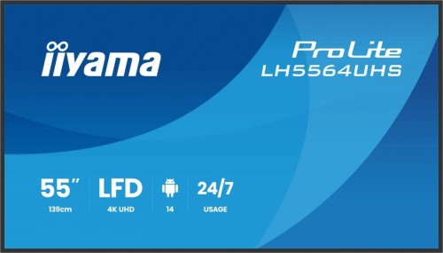 IIYAMA Monitor 55 cali LH5564UHS-B1AG, 24/7,VA,ANDROID14,4K,500cd,5000:1,    2xHDMI ,USB-C,RJ45, RS-232c, IR, 2x10W, 2xUSB, UCHWYT ŚCIENNY,iiSignage2,