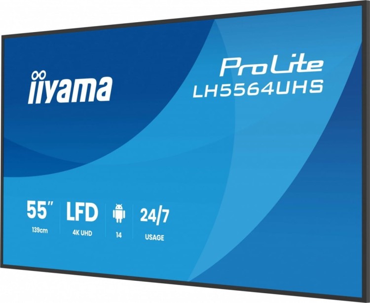 IIYAMA Monitor 55 cali LH5564UHS-B1AG, 24/7,VA,ANDROID14,4K,500cd,5000:1,    2xHDMI ,USB-C,RJ45, RS-232c, IR, 2x10W, 2xUSB, UCHWYT ŚCIENNY,iiSignage2,
