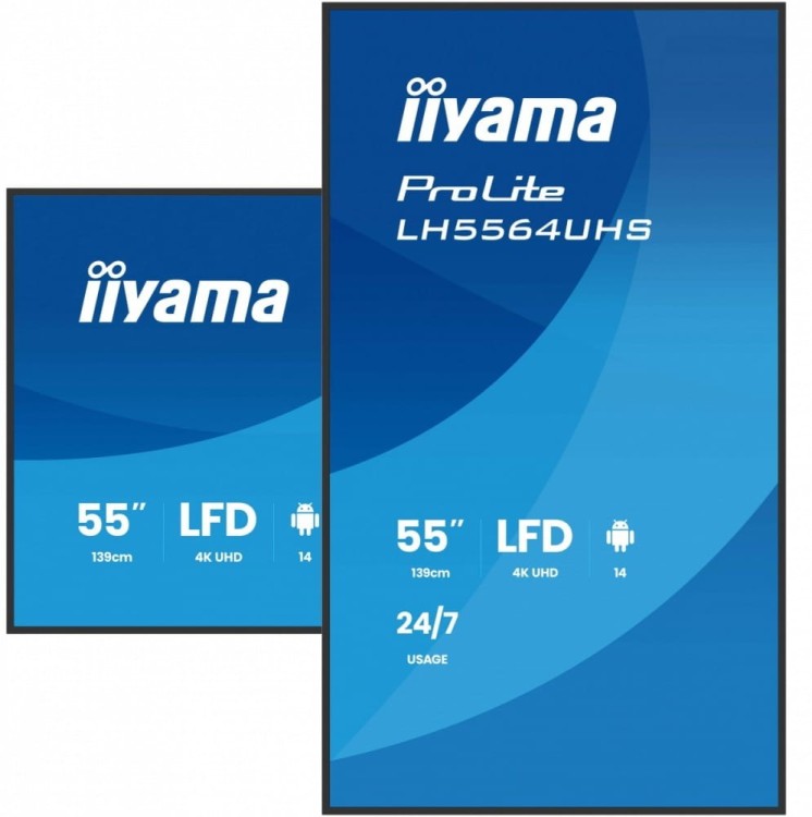 IIYAMA Monitor 55 cali LH5564UHS-B1AG, 24/7,VA,ANDROID14,4K,500cd,5000:1,    2xHDMI ,USB-C,RJ45, RS-232c, IR, 2x10W, 2xUSB, UCHWYT ŚCIENNY,iiSignage2,