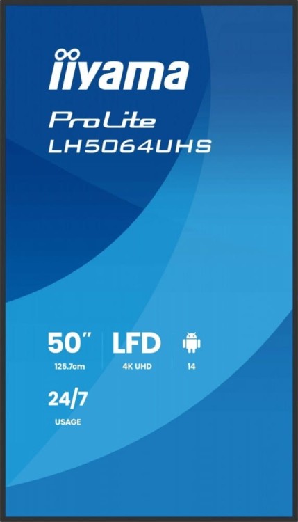 IIYAMA Monitor 50 cali LH5064UHS-B1AG, 24/7,IPS,ANDROID14,4K,500cd,1200:1,   2xHDMI ,USB-C,RJ45, RS-232c, IR, 2x10W, 2xUSB, UCHWYT ŚCIENNY,iiSignage2,