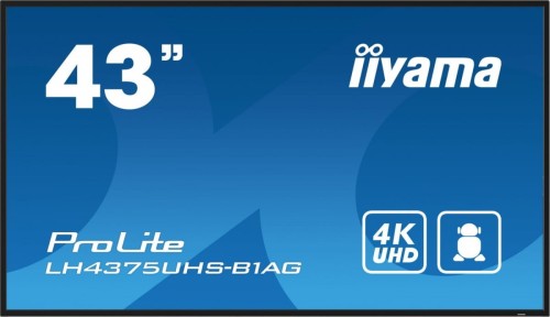 IIYAMA Monitor 42.5 cala ProLite LH4375UHS-B1AG, 24/7,IPS,ANDROID.11,4K,500cd/m2,WiFi,3xHDMI,DP,Daisy/Chain,2xUSB,2x10W,RJ45,iiSignage2,FailOver,SDM,4