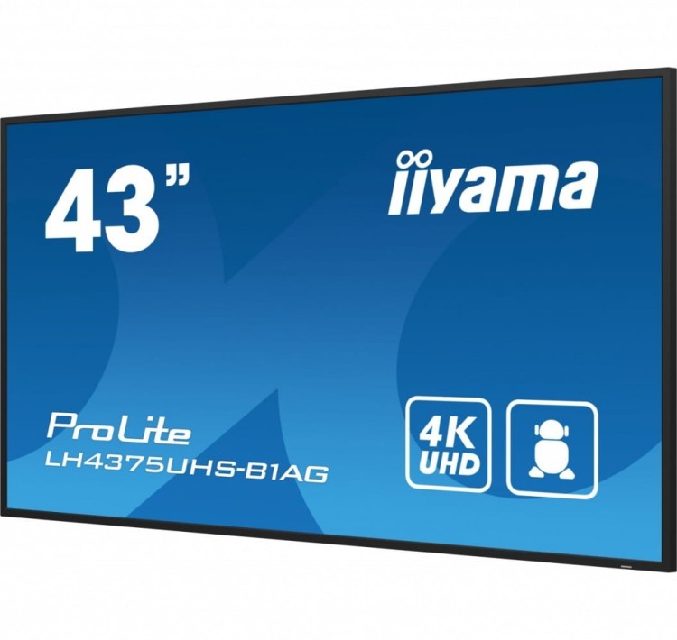 IIYAMA Monitor 42.5 cala ProLite LH4375UHS-B1AG, 24/7,IPS,ANDROID.11,4K,500cd/m2,WiFi,3xHDMI,DP,Daisy/Chain,2xUSB,2x10W,RJ45,iiSignage2,FailOver,SDM,4
