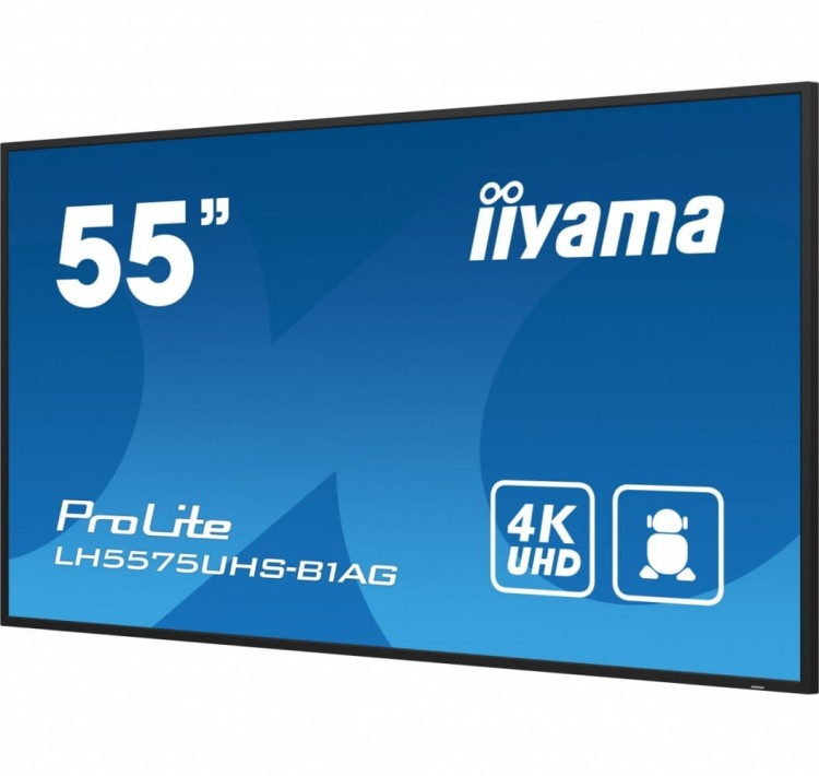 IIYAMA Monitor 54.6 cali ProLite LH5575UHS-B1AG 24/7,IPS,ANDROID.11,4K,500cd/m2,WiFi,3xHDMI,DP,Daisy/Chain,2xUSB,2x10W,RJ45,iiSignage2,FailOver,SDM,4G
