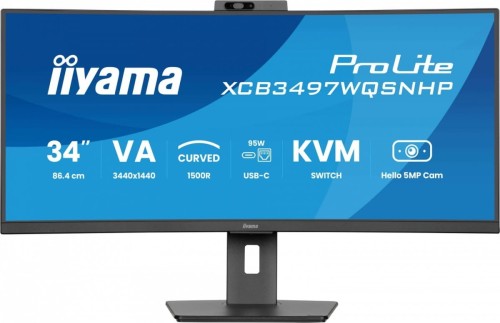 IIYAMA Monitor 34 cale XCB3497WQSNPH-B1,VA,UWQHD,1500R,USB-C Dock 95W, RJ45, KVM,2x5W, kamera 5MP, /5y/