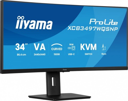 IIYAMA Monitor 34 cali XCB3497WQSNP-B1 VA,UWQHD,1500R,USB-cDock,KVM,95W, 2xHDMI, 1xDP, RJ45,2x5W,21:9 /5y/