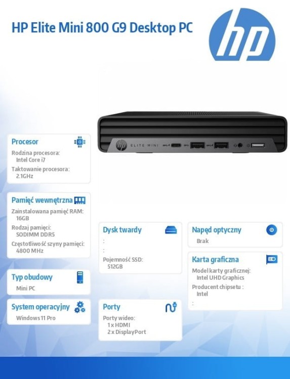 HP Inc. Komputer Elite Mini 800 G9 i7-14700 512GB/16GB/W11P 998R1ET