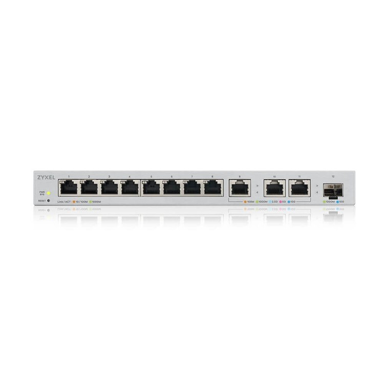 Zyxel Przełącznik zarządzalny XGS1250-12, 12-Port Gigabit webmanaged Switch with 8 port       1G + 3-Port MultiGig 1/2.5/5/10G + 1-Port SFP+ XGS1250-1