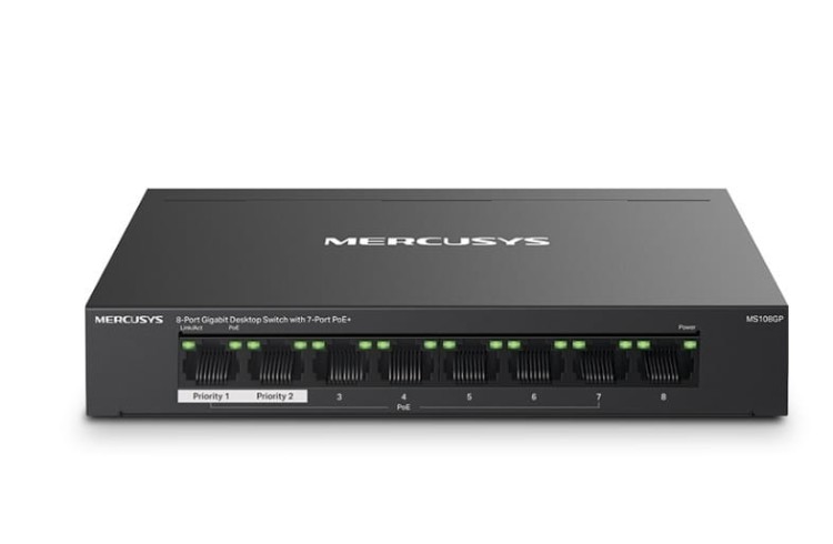 TP-LINK Przełącznik Mercusys 8-Port Gigabit Desktop Switch with 7× Gigabit PoE+ Ports, 1× Gigabit Non-PoE Ports