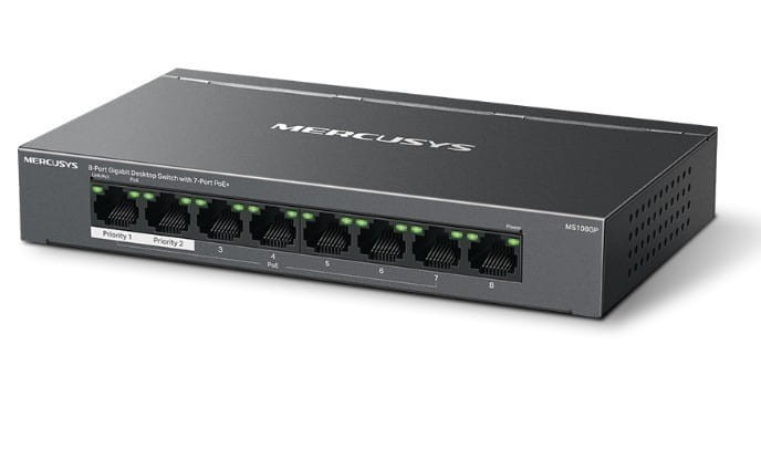 TP-LINK Przełącznik Mercusys 8-Port Gigabit Desktop Switch with 7× Gigabit PoE+ Ports, 1× Gigabit Non-PoE Ports