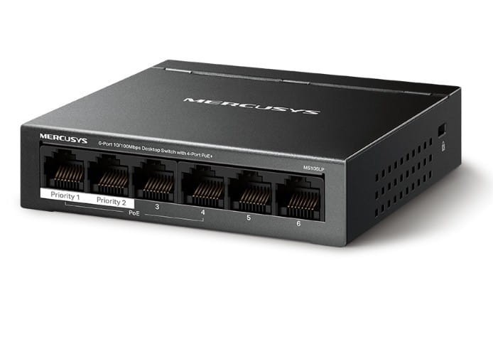 TP-LINK Przełącznik Mercusys 6-Port 10/100 Mbps Desktop Switch with  4-Port PoE+    PORT: 4× 10/100 Mbps PoE+ Ports, 2× 10/100 Mbps Non-PoE Ports