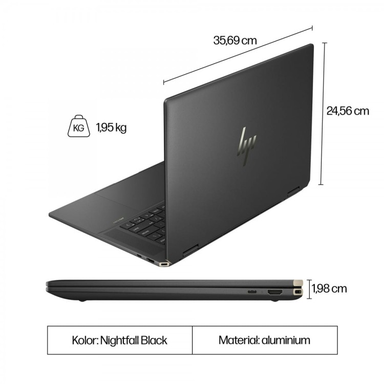 HP Spectre x360 Touch 2.8K (2880 × 1800) UWVA OLED 48-120Hz AG GorillaG SDR 400n HDR 500n U7-155H 16GB 1TB RTX 4050 6G W11P 2/2/0
