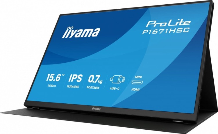 IIYAMA Monitor 15.6 cala P1671HSC-B1 IPS,FHD,miniHDMI,2xUSBC,250cd,8ms,2x1W,  0,7kg