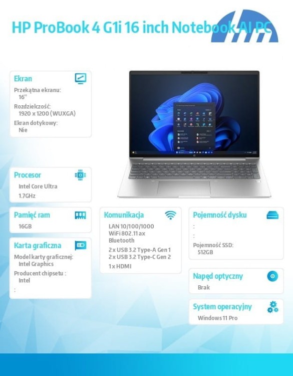 HP Inc. Notebook ProBook 4 G1i U7-255U 512GB/16GB/W11P/16.0   C51MLET