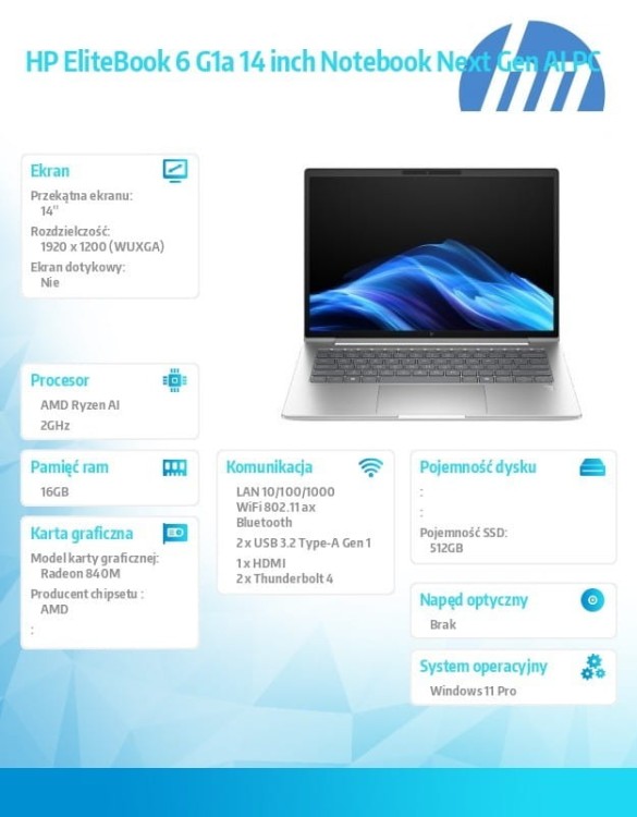 HP Inc. Notebook EliteBook 6 G1a Ryzen AI 5 340  512GB/16GB/W11P/14.0   C51G8ET