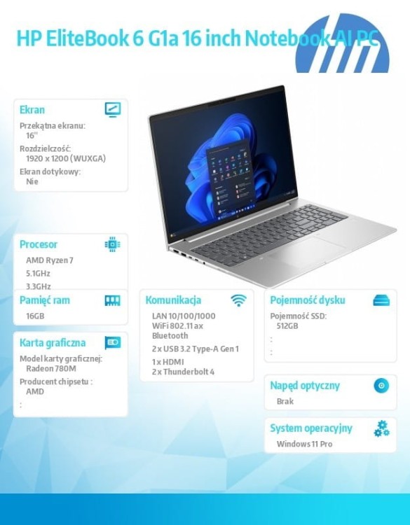 HP Inc. Notebook EliteBook 6 G1a R7-250 512GB/16GB/W11P/16.0   C51N5ET