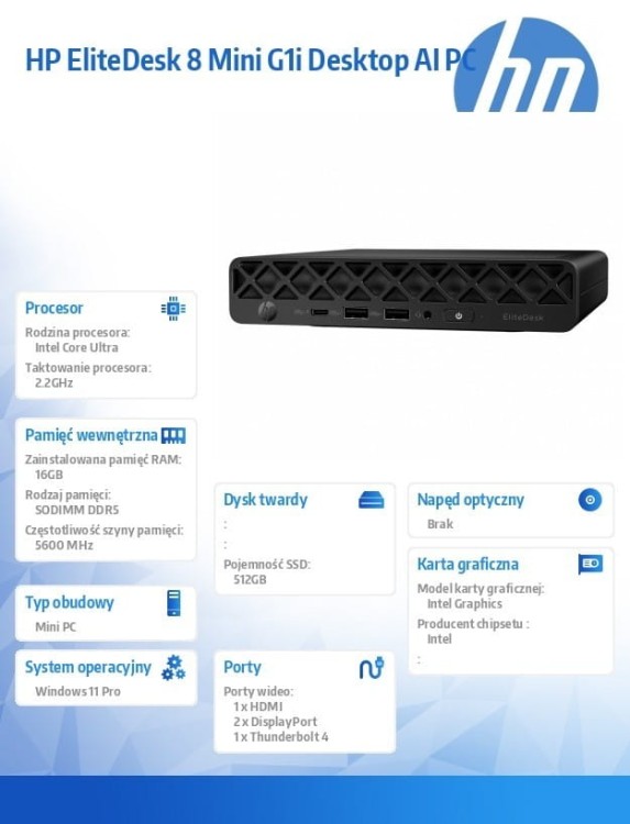 HP Inc. Komputer EliteDesk 8 Mini  G1i   U5-235T 512GB/16GB/W11P      998Z8ET