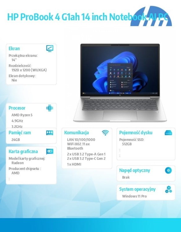 HP Inc. Notebook ProBook 4 G1ah R5-220 512GB/24GB/W11P/14.0   C51HGET
