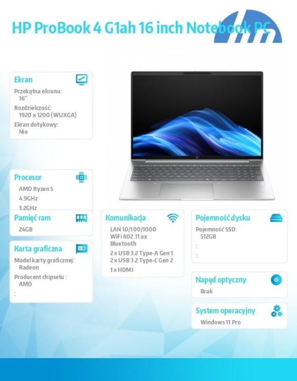 HP Inc. Notebook ProBook 4 G1ah R5-220 512GB/24GB/W11P/16.0   C51G1ET