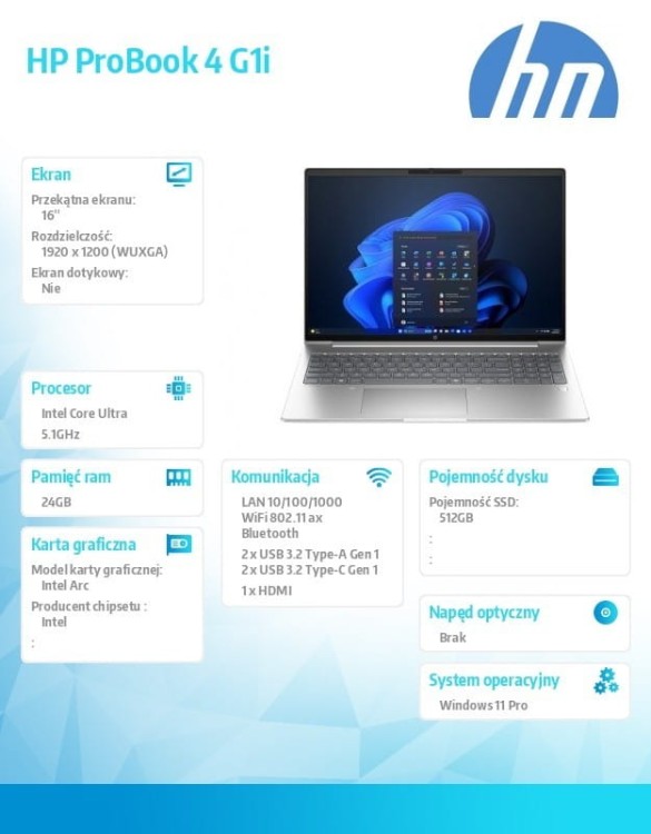 HP Inc. Notebook ProBook 4 G1i U7-255H 512GB/24GB/W11P/16cali   C51MVET