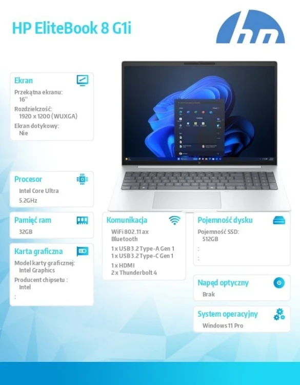 HP Inc. Notebook EliteBook 8 G1i U7-255U 512GB/32GB/W11P/16cali   C51LXET