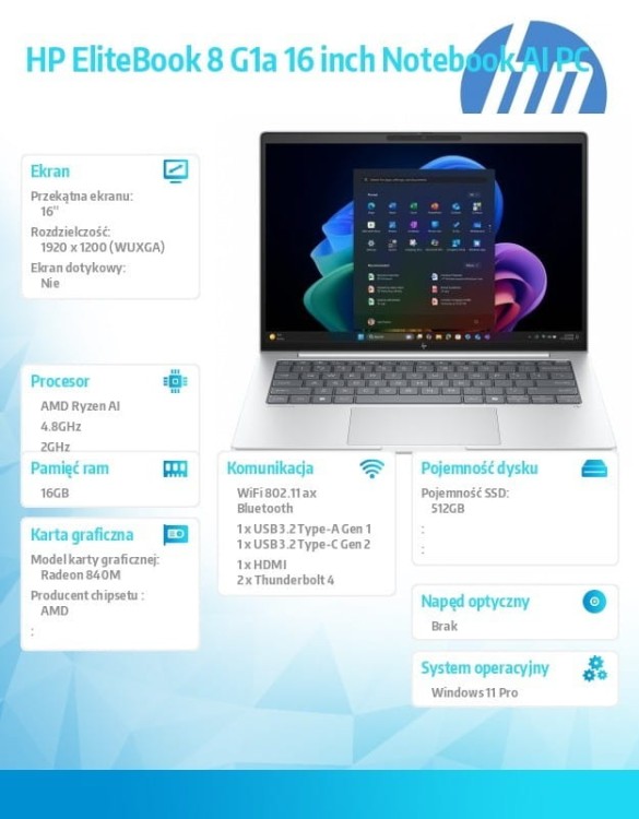 HP Inc. Notebook EliteBook 8 G1a Ryzen AI 5 PRO 340  512GB/16GB/W11P/16.0   C51H4ET