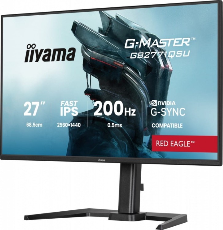 IIYAMA Monitor 27 cali GB2771QSU-B1 QHD,Fast IPS,200Hz,HAS (150) PIVOT,2xUSB 3.2,2xUSB C,0,5ms,2xHDMI,DP,350cd,Adaptive G-SYNC 1920x1080@48-240Hz DP o