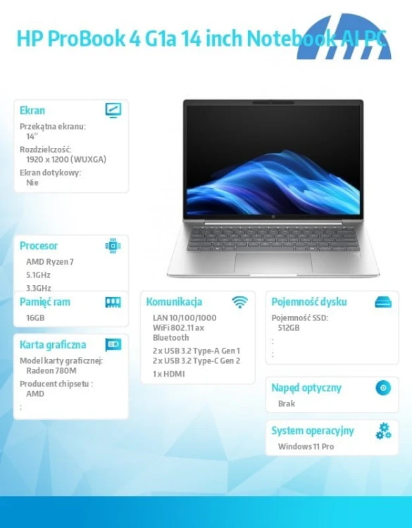 HP Inc. Notebook ProBook 4 G1a R7-250 512GB/16GB/W11P/14.0   C51HFET