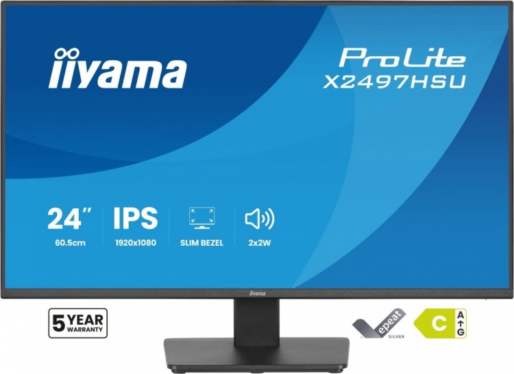 IIYAMA Monitor  ProLite 23.8 cala X2497HSU-B1 IPS,FHD,HDMI,DP,120Hz,350CD,2xUSBv3.2,   2xUSB-C, GW 5lat