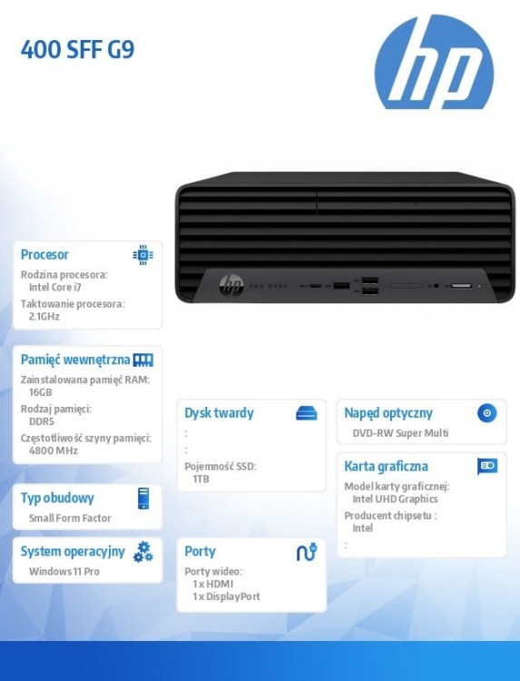 HP Inc. Komputer 400 SFF G9 i7-14700 1TB/16GB/W11P      9H7N1ET
