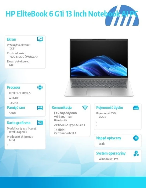 HP Inc. Notebook EliteBook 6 G1i U5-225U 512GB/16GB/W11P/13.3 C51GXET