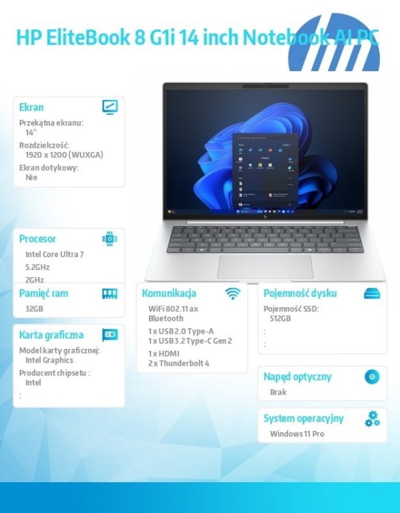 HP Inc. Notebook EliteBook 8 G1i U7-255U 1TB/32GB/W11P/14.0   C51GQET