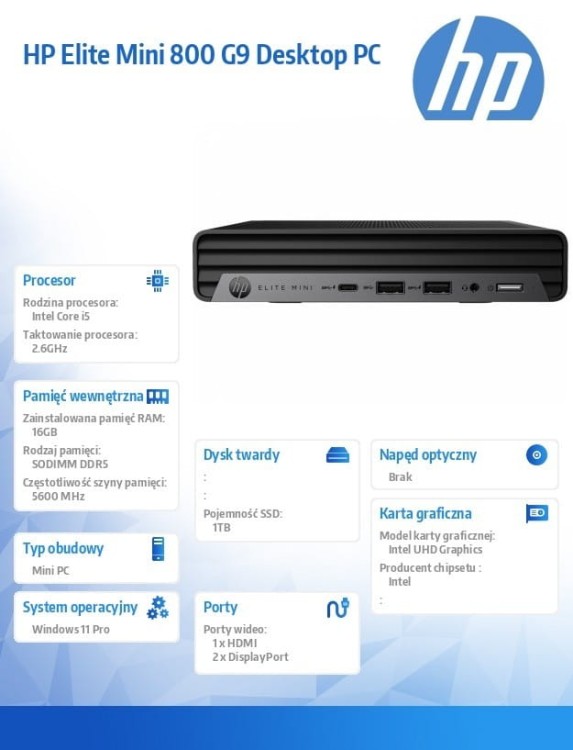 HP Inc. Komputer Elite Mini 800 G9 1TB/16GB/W11P      998R2ET
