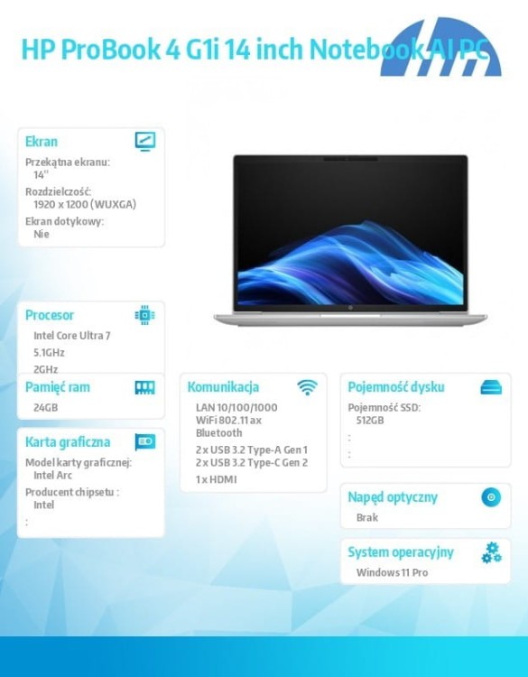 HP Inc. Notebook ProBook 4 G1i U7-255H 512GB/24GB/W11P/14.0   C51N2ET