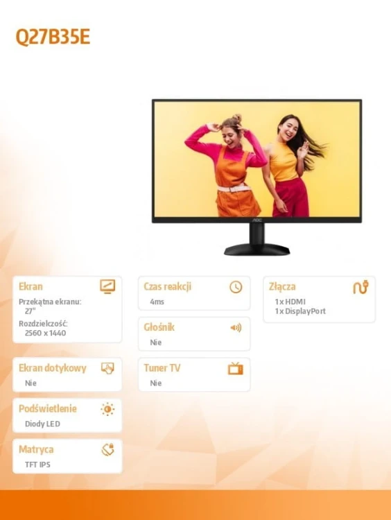 AOC Monitor Q27B35E 27 cali IPS 75Hz HDMI DP