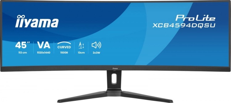 IIYAMA Monitor ProLite 44.5 cala XCB4594DQSU-B1 ,VA,DQHD,2xDP,2xHDMI,1500R,32:9,      450 cd/m2,  3000:1, USB HUB x4 (2x Type-A, 2x Type-C), 2 x 3W