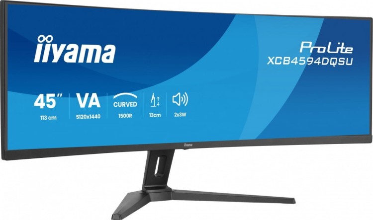 IIYAMA Monitor ProLite 44.5 cala XCB4594DQSU-B1 ,VA,DQHD,2xDP,2xHDMI,1500R,32:9,      450 cd/m2,  3000:1, USB HUB x4 (2x Type-A, 2x Type-C), 2 x 3W