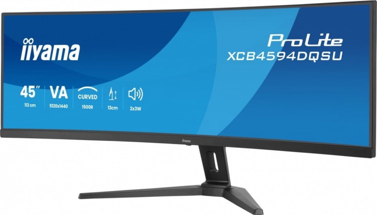 IIYAMA Monitor ProLite 44.5 cala XCB4594DQSU-B1 ,VA,DQHD,2xDP,2xHDMI,1500R,32:9,      450 cd/m2,  3000:1, USB HUB x4 (2x Type-A, 2x Type-C), 2 x 3W