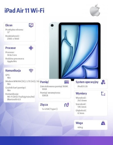 Apple iPad Air 11 cali WiFi 128GB Niebieski