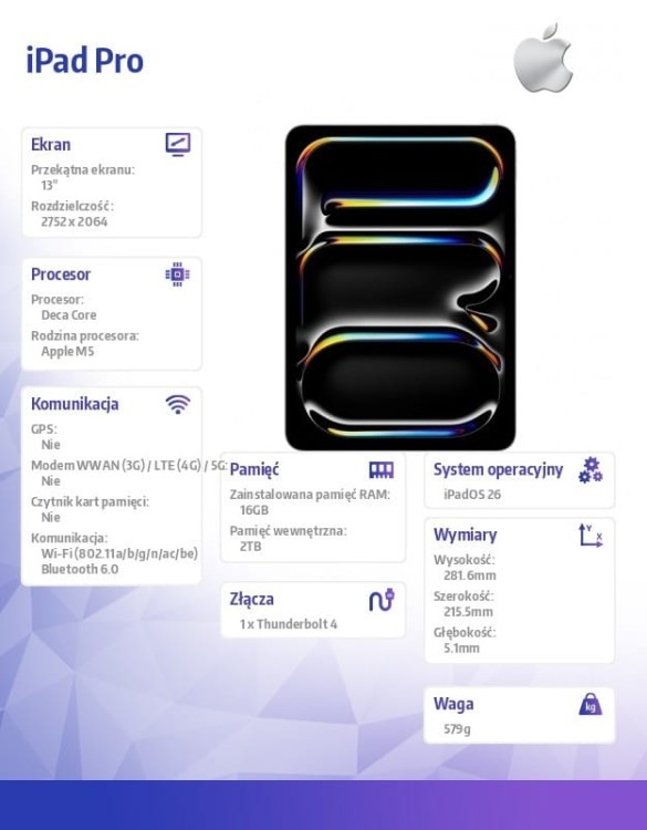Apple iPad Pro 13-calowy Wi-Fi 2 TB ze szkłem standardowym - Srebrny