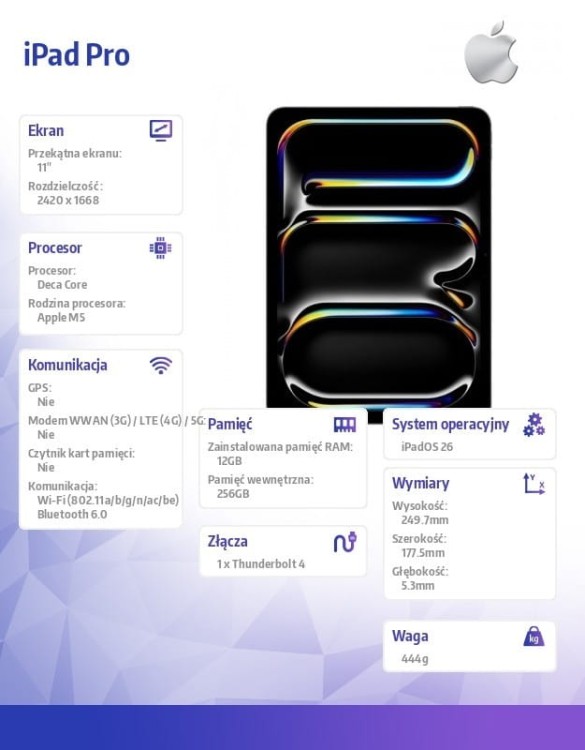 Apple iPad Pro 11-calowy Wi-Fi 256 GB ze standardowym szkłem - Gwiezdna czerń