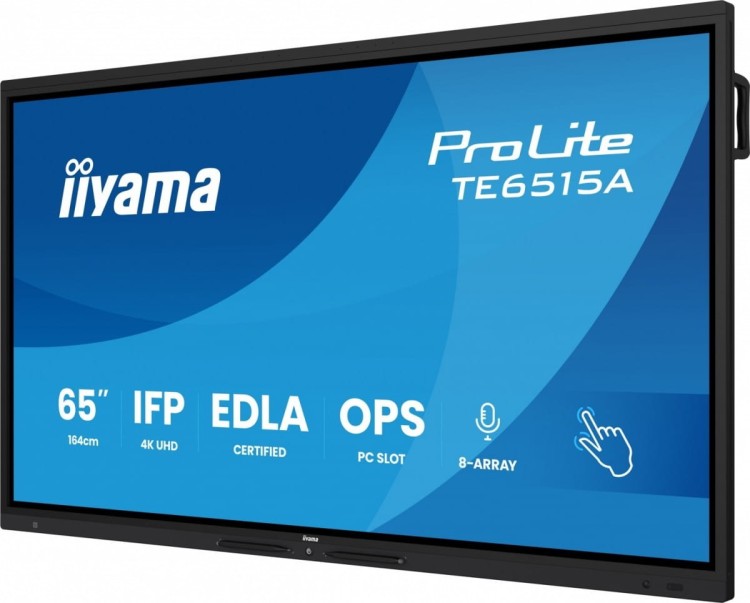 IIYAMA Monitor interaktywny 65 cali TE6515A-B2AG VA,4K,40pkt,550cd,DeepContrast-IR+,     HDMI x2,DP,USB-C, 2 x 20W, OPS Slot x1, 5xUSB, 2xRJ45,8-Array